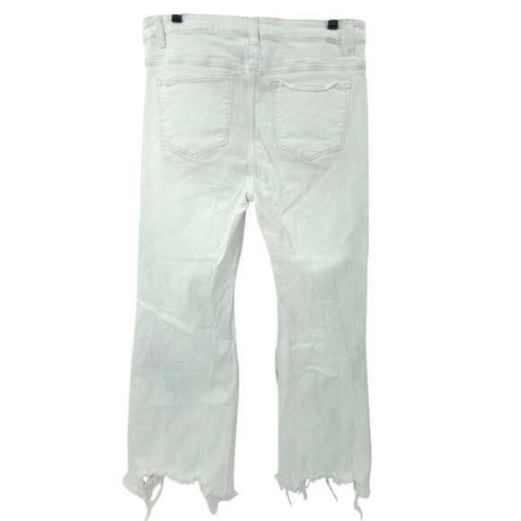 Risen Jeans Crop White with Faded Blue Tone High Rise Distressed Sz 1XL Stretch - Picture 2 of 15